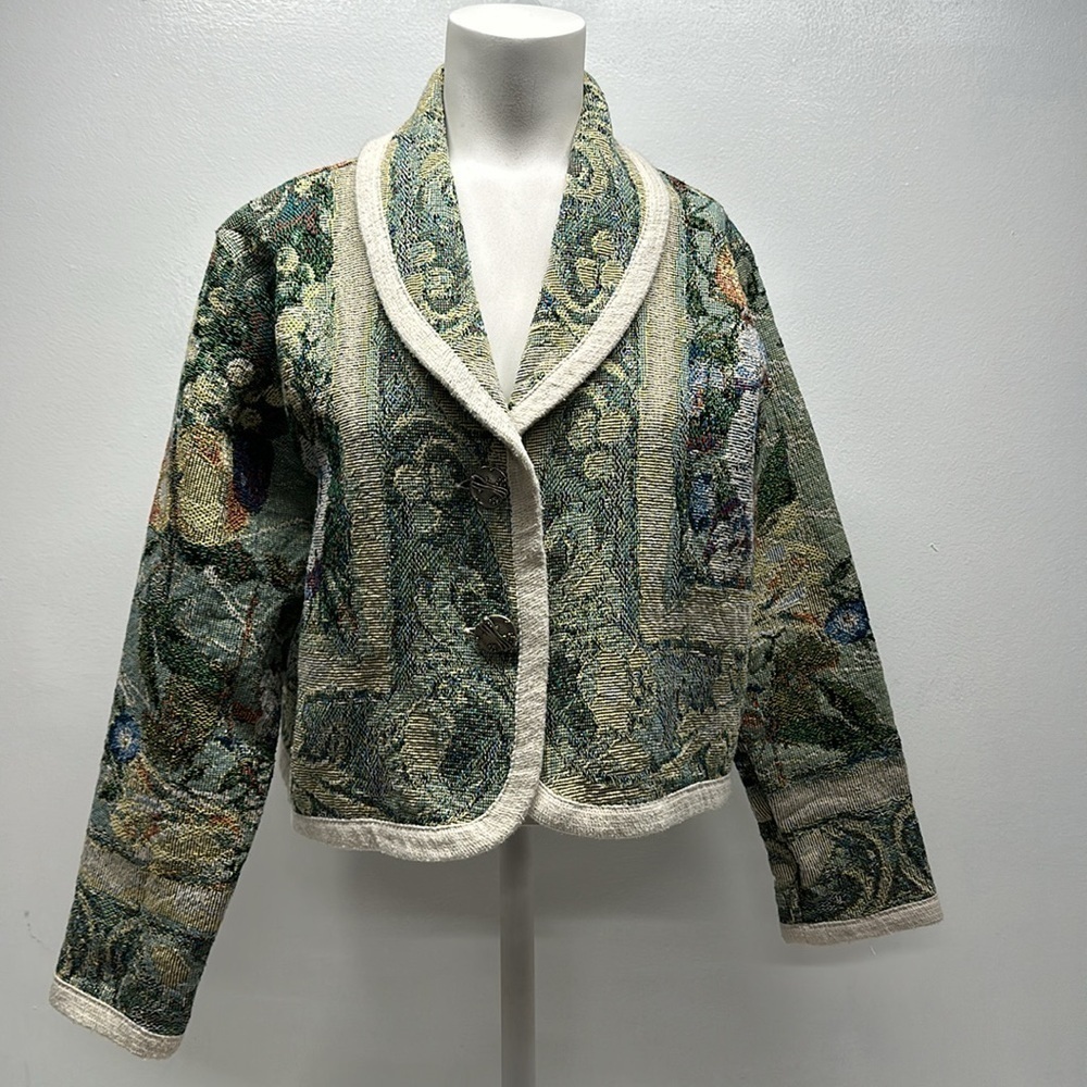 Unge Potch Ket Vintage Tapestry Coat Blazer Button Down Jacket Floral Victorian